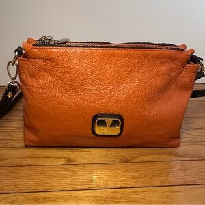 Valentina Orange Pebbled Genuine Leather Convertible Crossbody/Shoulder Bag